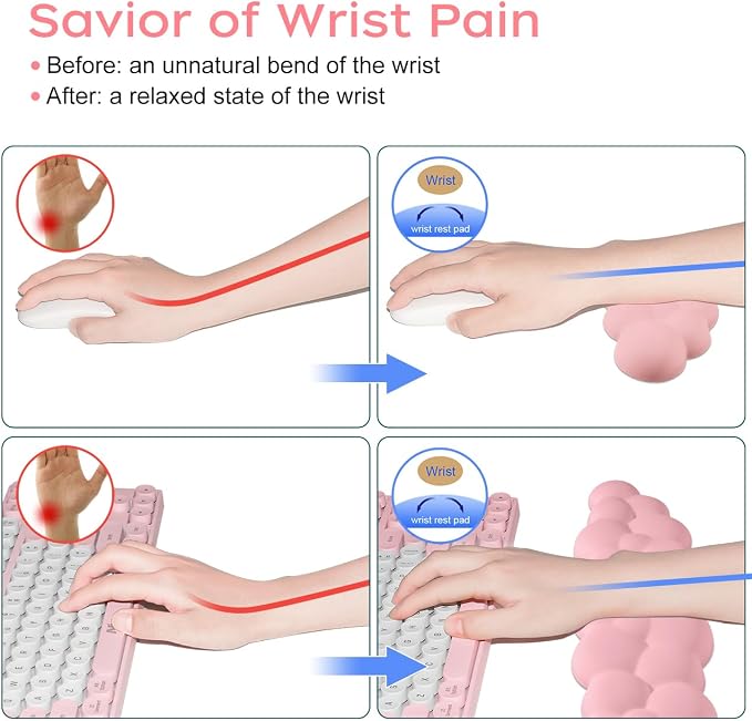 JIKIOU Upgrade Leather Cloud Wrist Rest for Keyboard and Mouse & Cup Pad | Wish Gift-Cute Cloud Shape, Comfortable and don’t Irritate to Skin, Non-Slip PU Base,Soft Memory Foam filled for Pain Relief