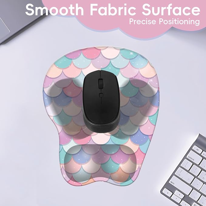 Mouse Pad with Wrist Rest Ergonomic Mouse Pad with Comfortable M-Shape Pain Relief Wrist Support Non-Slip PU Base Mousepad for Laptop, Office & Home (Candy Mermaid)