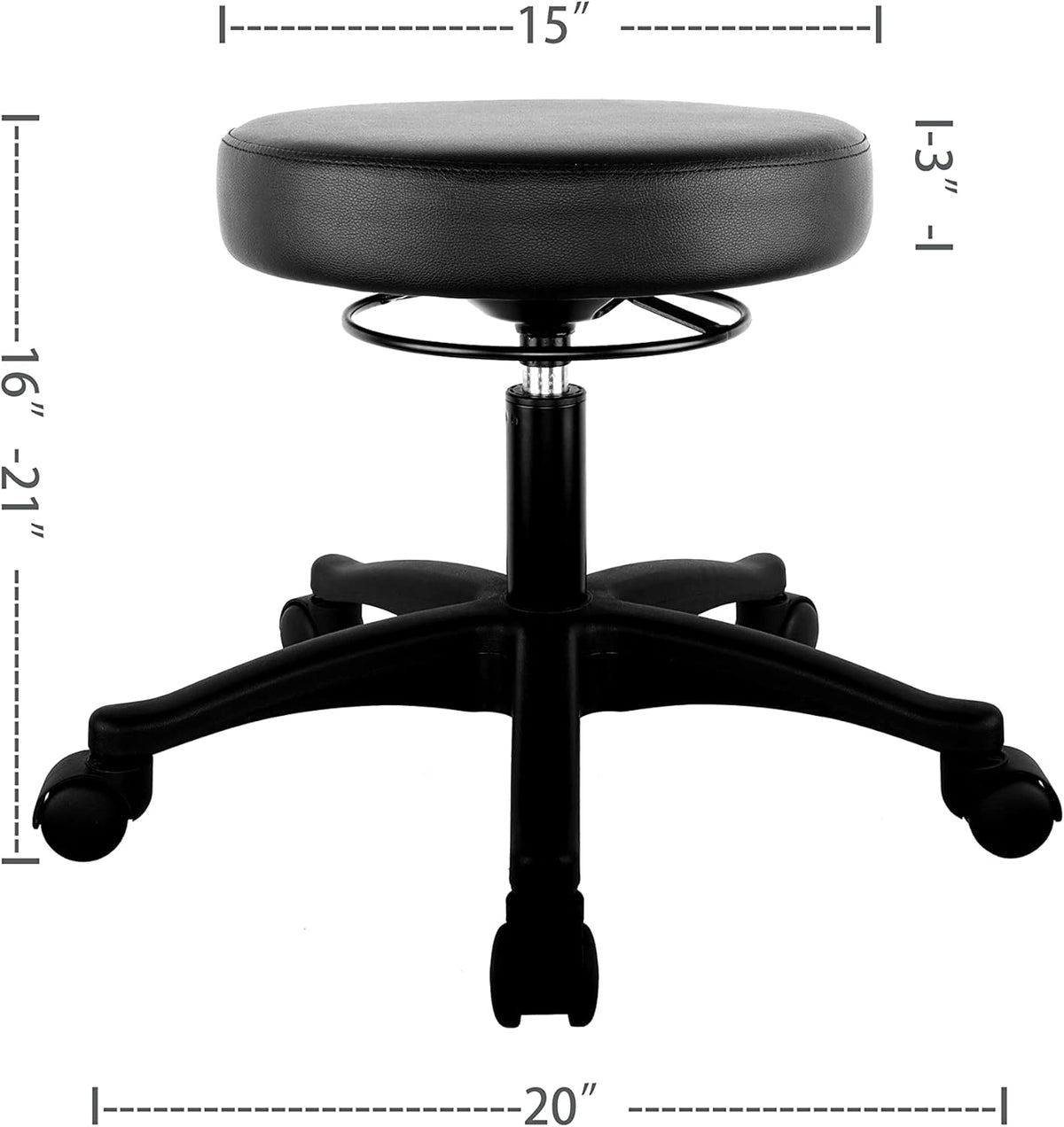 TAKE UR SEAT® 15" Table Height Adjustable Round Seat Stool Heavy Duty Built and Shipped Within 24 Hours, Spa, Medical, Lab (Standard Caster)
