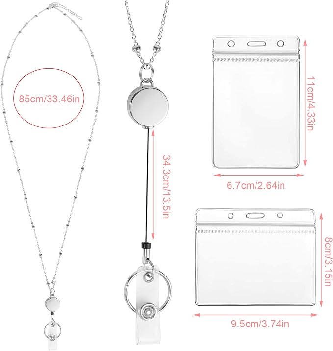 Lanyards for Id Badges 3 Pack Badge Lanyard with 6 Pcs Id Badge Holder Retractable Stainless Steel Teacher Cruise Ship Lanyard for Girl Women (Silver, Gold, Rose Gold)