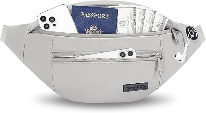 MAXTOP Large Grey Fanny Pack Crossbody Bags for Women Men Fashion Waist Bag | Nylon,Fit All Phones,Key Chain,Hands-Free,Gifts for Enjoy Sports Yoga Running Workout Walking Casual Travel