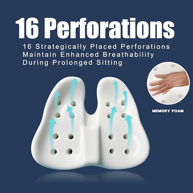 Pressure Relief Seat Cushion for Long Sitting Hours on Office/Home Chair, Car, Wheelchair - Extra-Dense Memory Foam for Hip, Tailbone, Coccyx, Sciatica-Black (Light Edge)