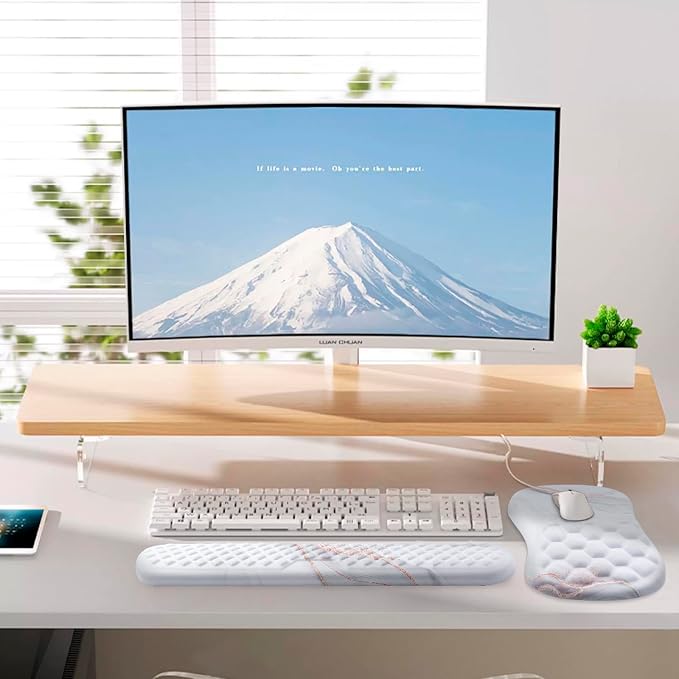 Ergonomic Mouse Pad & Keyboard Wrist Rest Set, Memory Foam | Memory Foam Wrist Cushion, Non-Slip PU Base, Massage Design, Relieves Wrist Pressure for Work, Gaming & Office Use,White