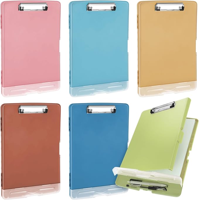 Crtiin 6 Pcs Colored Clipboard with Storage, 8.5 x 11 Inch Heavy Duty Plastic Nursing Clipboard Folder with Pen Holder A4 Medical Holder for Nurse Doctor Teacher Office, Organization (Molandi Color)
