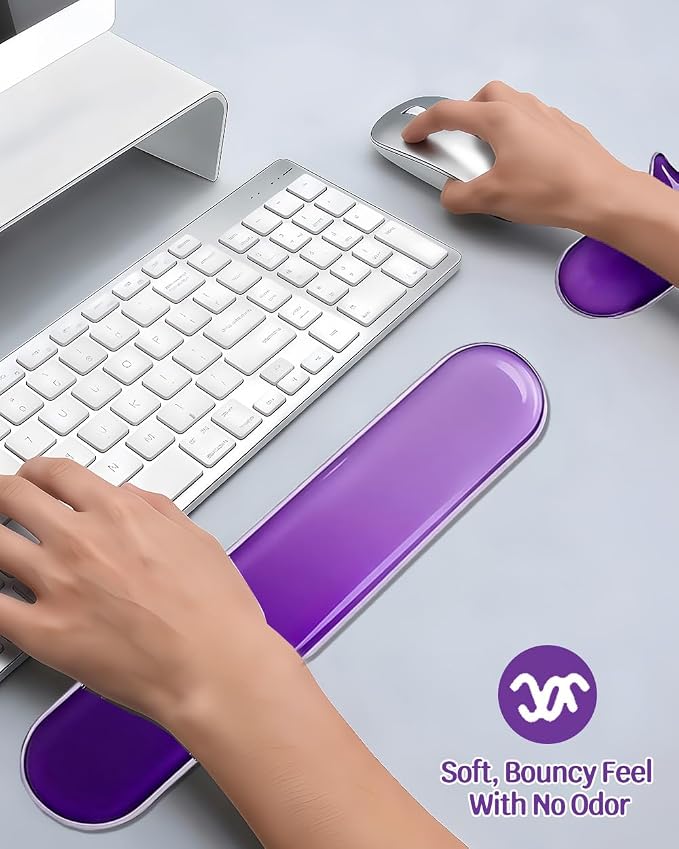 Clear Gel Keyboard Wrist Rest with Mouse Pad Wrist Support, Ergonomic Wrist Rest for Computer Keyboard and Mouse, Non-Slip Cooling Keyboard Pad for Office, Gaming & Laptop (Purple)