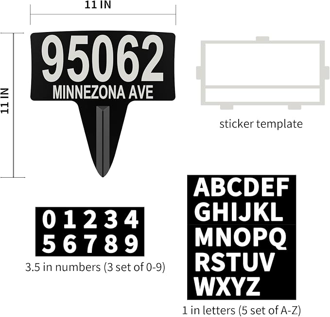 Metal House Address Yard Mailbox Sign with Numbers and Letters for outside,No Soliciting Trespassing Poop And Pee Welcome Sign Waterproof Rustproof Lawn Arch Address Plaque with Stake