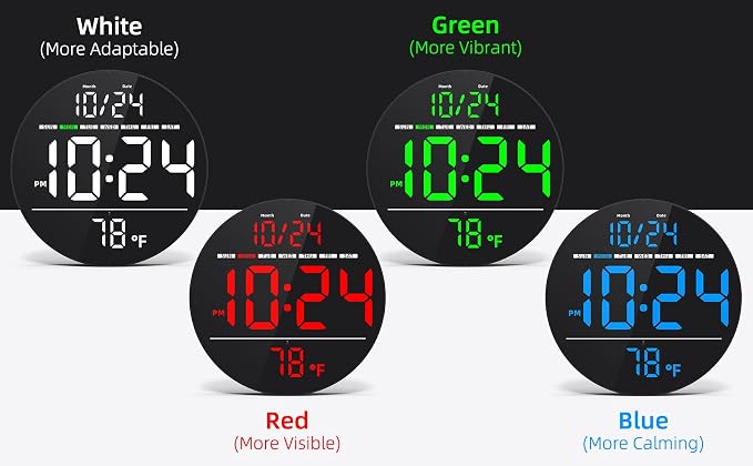 Digital Wall Clock with Large LED Display, Date, Temperature, Auto-Brightness | Small [PLUG-IN] Clock | Modern Electric Wall Clock for Bedroom, Classroom, Living Room, Home, Office, Farmhouse – Red