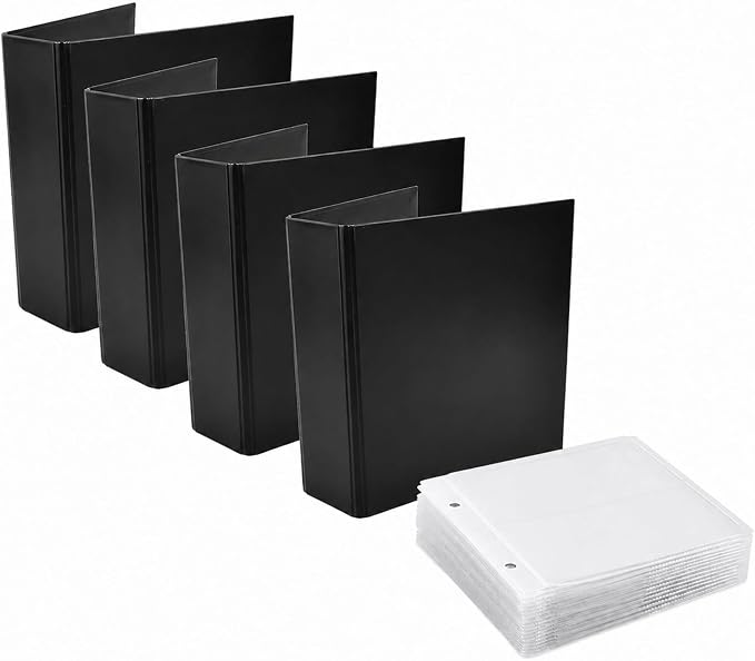 Tarifold CD Storage Bundle, 100 Binder Sleeves and 4 Binders, 2-Ring Holes | Holds CD, cover art and booklet, secure closing flap, 25 sleeves per binder, polypropylene, saves up to 70% storage space