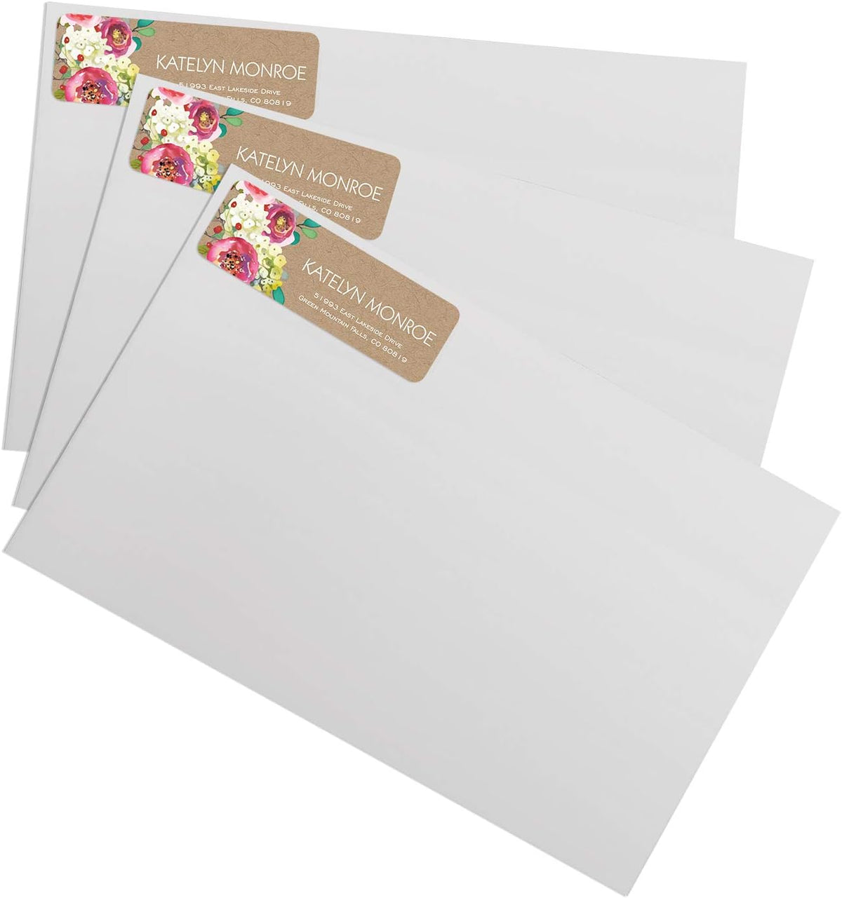 Kraft Faux Look Floral Rolled Address Labels/Roll of 250 Personalized Address Labels/Designer Return Address Stickers in Elegant Plastic Dispenser
