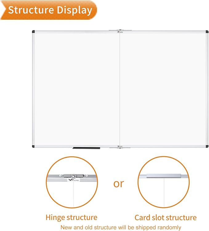VIZ-PRO Large Magnetic Dry Erase Whiteboard, 72 x 40 Inches, Foldable | Silver Aluminum Frame, Wall-Mounted White Board with Marker Tray for School Office and Home