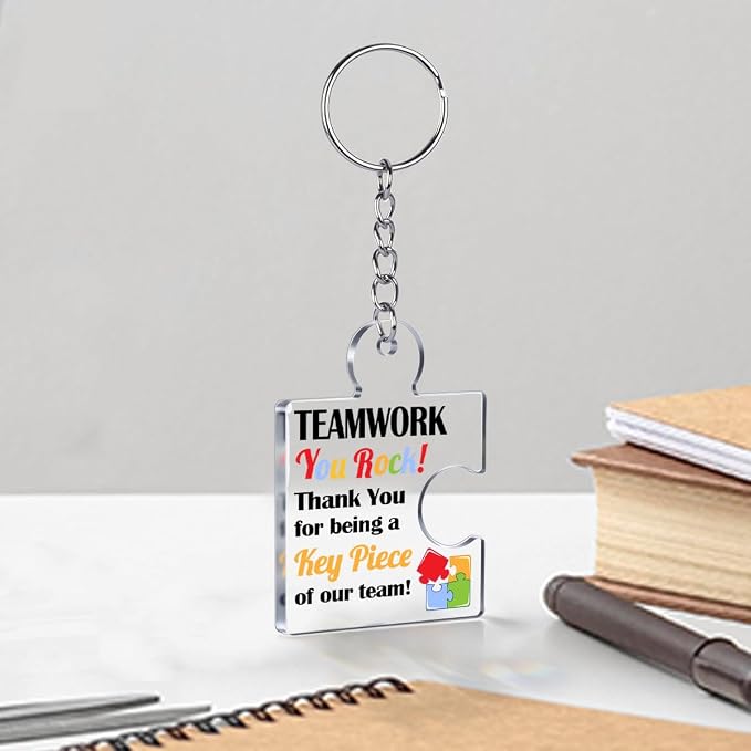 Team Appreciation Gifts Bulk Thank You Keychains for Coworkers | Gift Set for Employee, Staff, Teachers, Teamwork Puzzle Piece Keyring, Acrylic