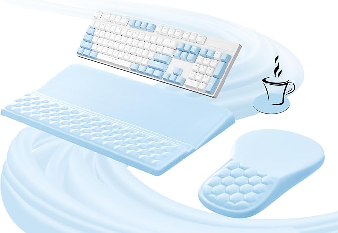 Ospelelf Keyboard Wrist Rest and Mouse Pad Set, Ergonomic Memory Foam Wrist Support, Aesthetic Desk Accessories for Office, Home & Gaming, Relief for Carpal Tunnel & Wrist Pain,Blue