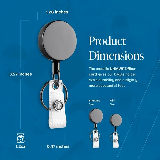 Will Well 2 Pack Retractable Keychain - Metal Badge Reel - Glossy Black | ID Badge Holder Reel with Metal Casing with 27.5"UHMWPE Fiber Pull Cord for Durability and Easy Access - Holds up to 8 Keys