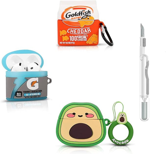 (3Pack+Cleaner Pen) XMBYGY Case for AirPods 4 Wireless Earbuds with 3 in 1 Cleaning Pen kit, Silicone Cute Cartoon Charging Case Shockproof Protective Cover and Carabiner for AirPods 4th Generation