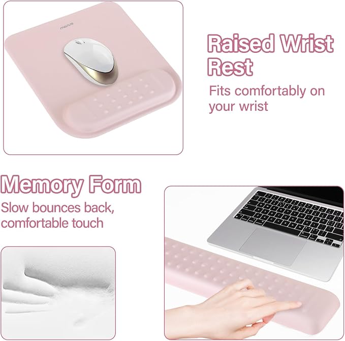 MOSISO Keyboard Stand&Wrist Rest Support for Keyboard &Mouse Pad Set | Ergonomic Massage Wrist Rest Set, Easy Typing Working Acrylic Clear Stand for Office Home, Pink