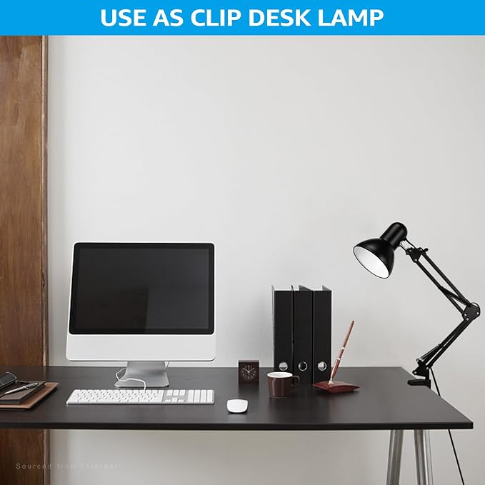 TORCHSTAR Metal Desk Lamp, Adjustable Swing Arm, E26, Black | Architect Gooseneck Multi-Joint Clip Table Lamp with Plastic Clamp, for Home Office, Work, Study, Reading, Bulbs not Included