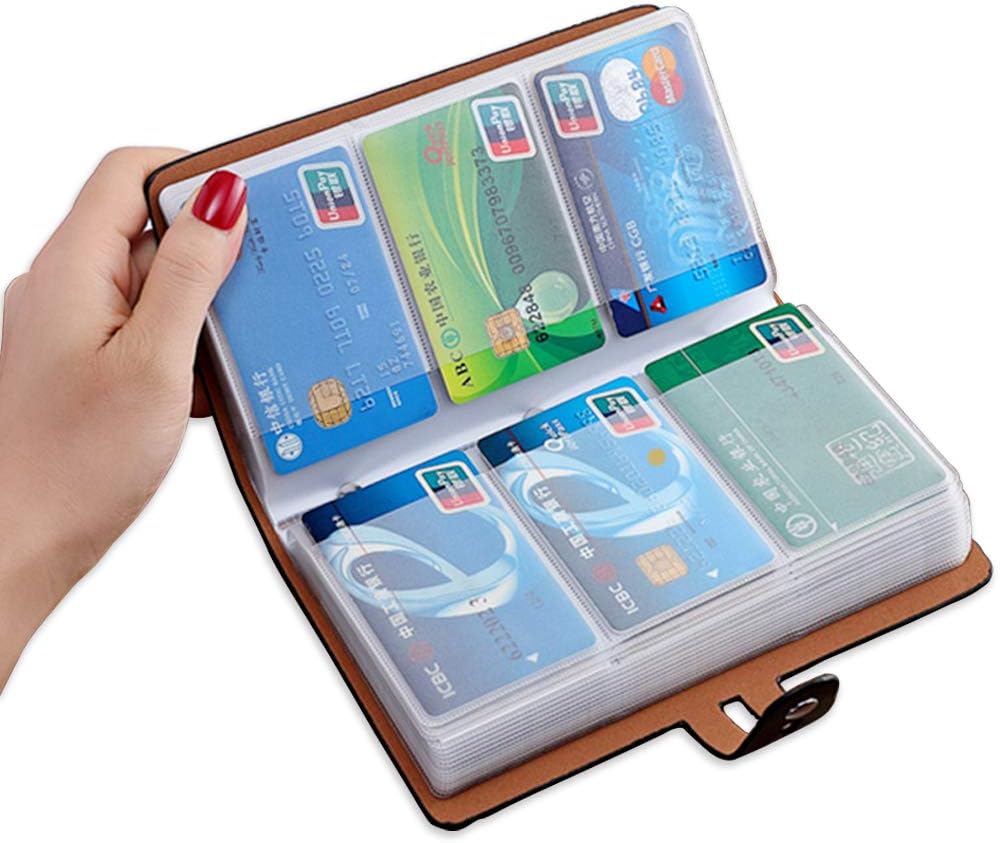 RFID Credit Card Holder, Leather Business Card Organizer with 96 Card Slots, Credit Card Protector for Managing Your Different Cards and Important Documents to Prevent Loss or Damage (Black)