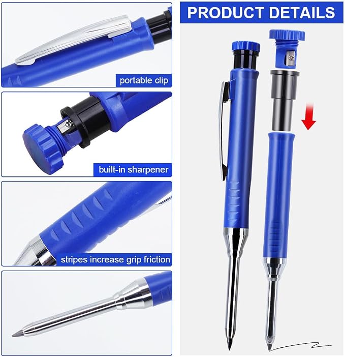 2.8mm Carpenter Pencils Set with 2.8mm Refill Leads, Extended Nose Deep Hole Pencil for Carpentry, Woodworking Marking & Pipeliners