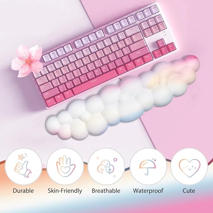 JIKIOU Upgrade Leather Cloud Wrist Rest for Keyboard and Mouse & Cup Pad | Wish Gift-Cute Cloud Shape, Comfortable and don’t Irritate to Skin, Non-Slip PU Base,Soft Memory Foam filled for Pain Relief