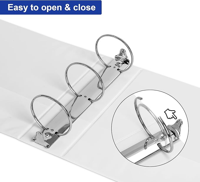 ViVin 3 Ring Binder 3 inch with Clear View Cover, Large 3" Round Ring for Strength, Holds 600 Sheets of US Letter Size Paper, Office Home School, 2 Pack (White)