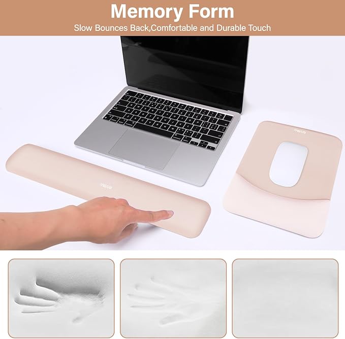 MOSISO Wrist Rest Support Mouse Pad & Keyboard Set, Apricot | Rectangular Ergonomic Mousepad, Non-Slip Base, Home/Office Pain Relief & Easy Typing, Neoprene Cloth & Raised Silicone Lining