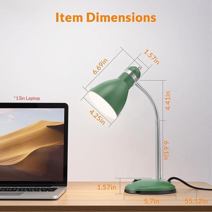 LEPOWER Metal Desk Lamp, Adjustable GooseNeck Reading Light for Bedroom | Compact & Sturdy, Space-Saving for Bedside & Dorm, E26 Table Lamp, Eye-Caring, Ldeal for Study, Office, Back to School