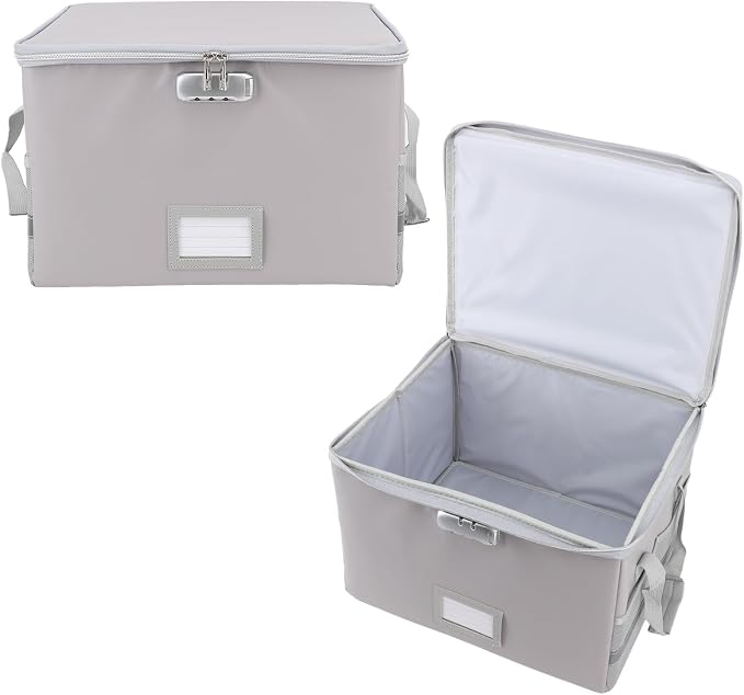 Fireproof Document Box, 1000℃ Fireproof Document Organizer, Portable File Storage Box with Lock and Reflective Strip for Documents Passports Valuables