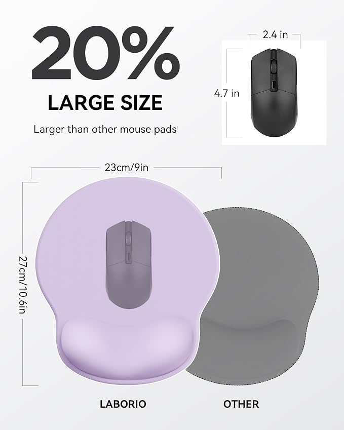 Mouse Pad with Wrist Rest for Desktop Large Ergonomic Mouse Mat(Lavender) | 10.6''L x 9''W Size, Gel Wrist Support, Non-slip Base, Washable Surface, Laptop Mousepad