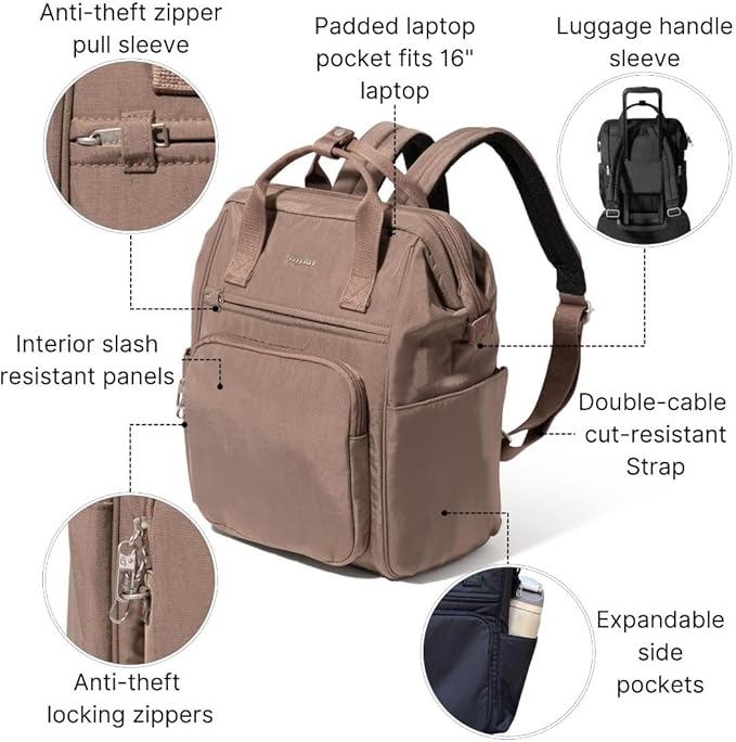Baggallini Securtex Anti-Theft Windsor Backpack for Travel, Work & College, RFID & Locking Zipper, Up to 16" Laptop