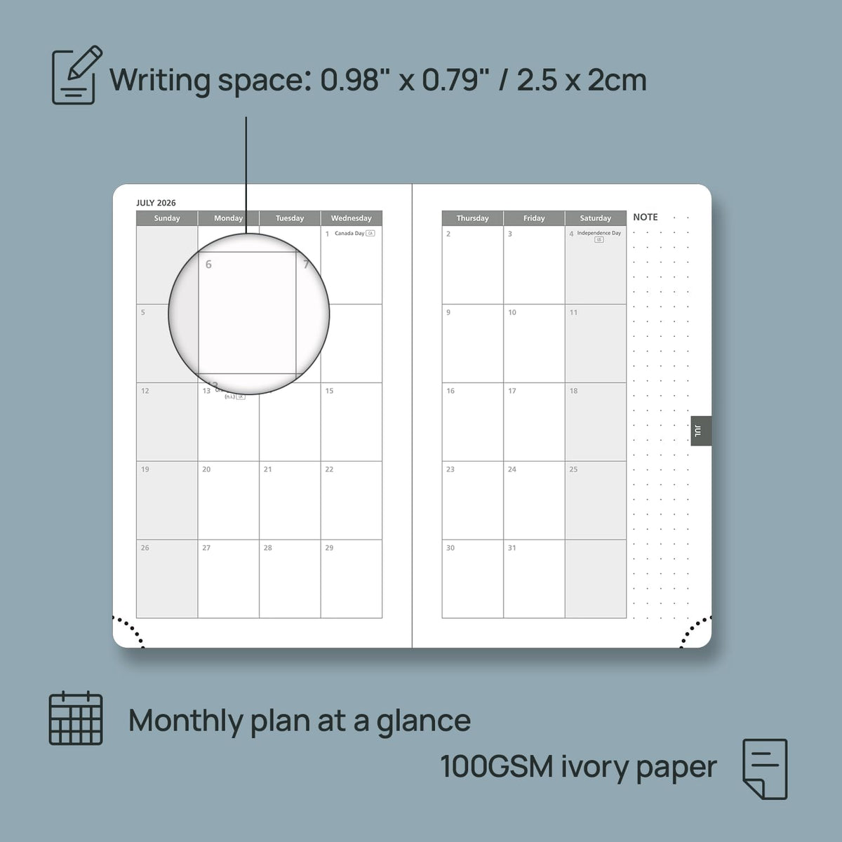 POPRUN 2026 Planner (Pocket Size 4''x 6.25'' Hardcover) - Small Calendar for Purse with Hourly Schedule & Vertical Weekly Layout, Monthly Calendars, 100 GSM - Pacific Green