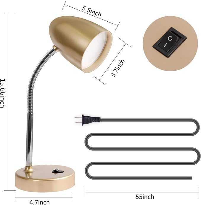 E ENERGETIC LIGHTING LED Desk Lamp, 3.5W 240LM 4000K Cool White Study Lamps for Bedroom and Office, Eye Protection, ETL Listed, Gold Table lamp