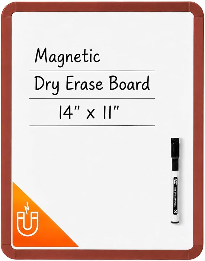 Mr. Pen- Dry Erase Board, 14” x 11” with a Black Dry Erase Marker | Chocolate Brown Frame, Small Mini White Board for Students, Fridge, Wall, Locker, Includes Double Sided Tapes