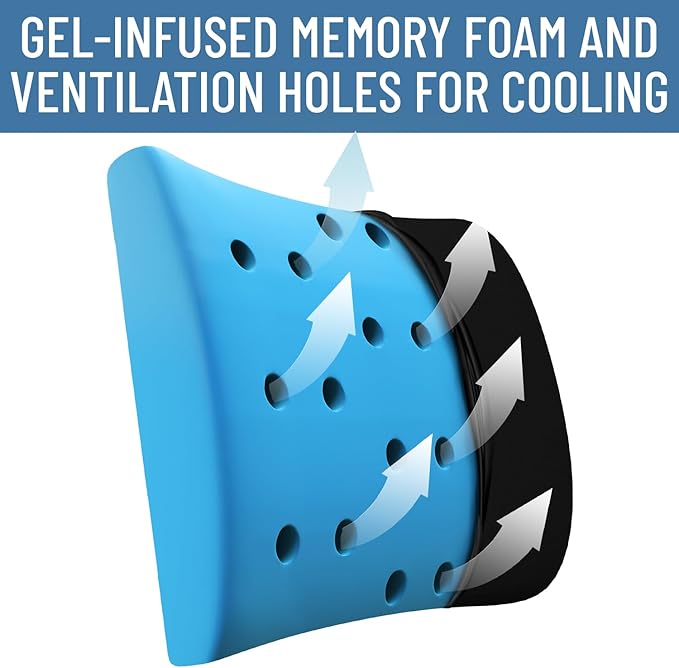 Everlasting Comfort Lumbar Support Pillow for Office Chair - Memory Foam Back Cushion for Car Seat - Promotes Better Posture, Back Pain Relief - Ideal Gaming and Desk Chairs Work and Home Essentials