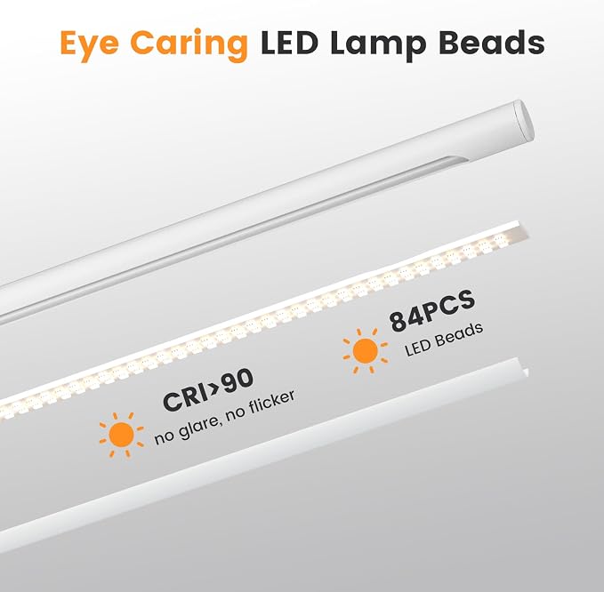 White LED Desk Lamp, 16" Dimmable Metal Desk Light with Base, 15W 1200LM, Adapter Included, Color & Brightness Adjustable, Modern Tall Table Lamp for Home Office Reading Study Task Laptop