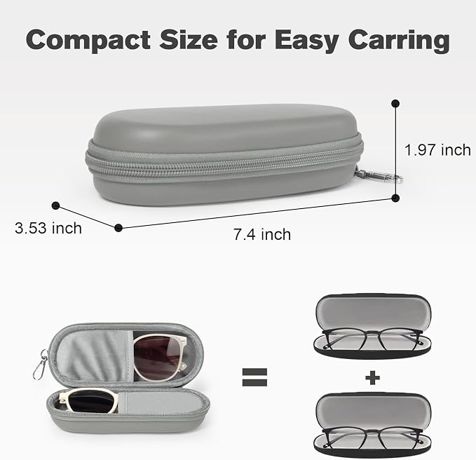 Double Eyeglasses Case, Dual Glasses Sunglasses Organizer with Zipper Closure, Eyewear Storage Box for Men Women Travel