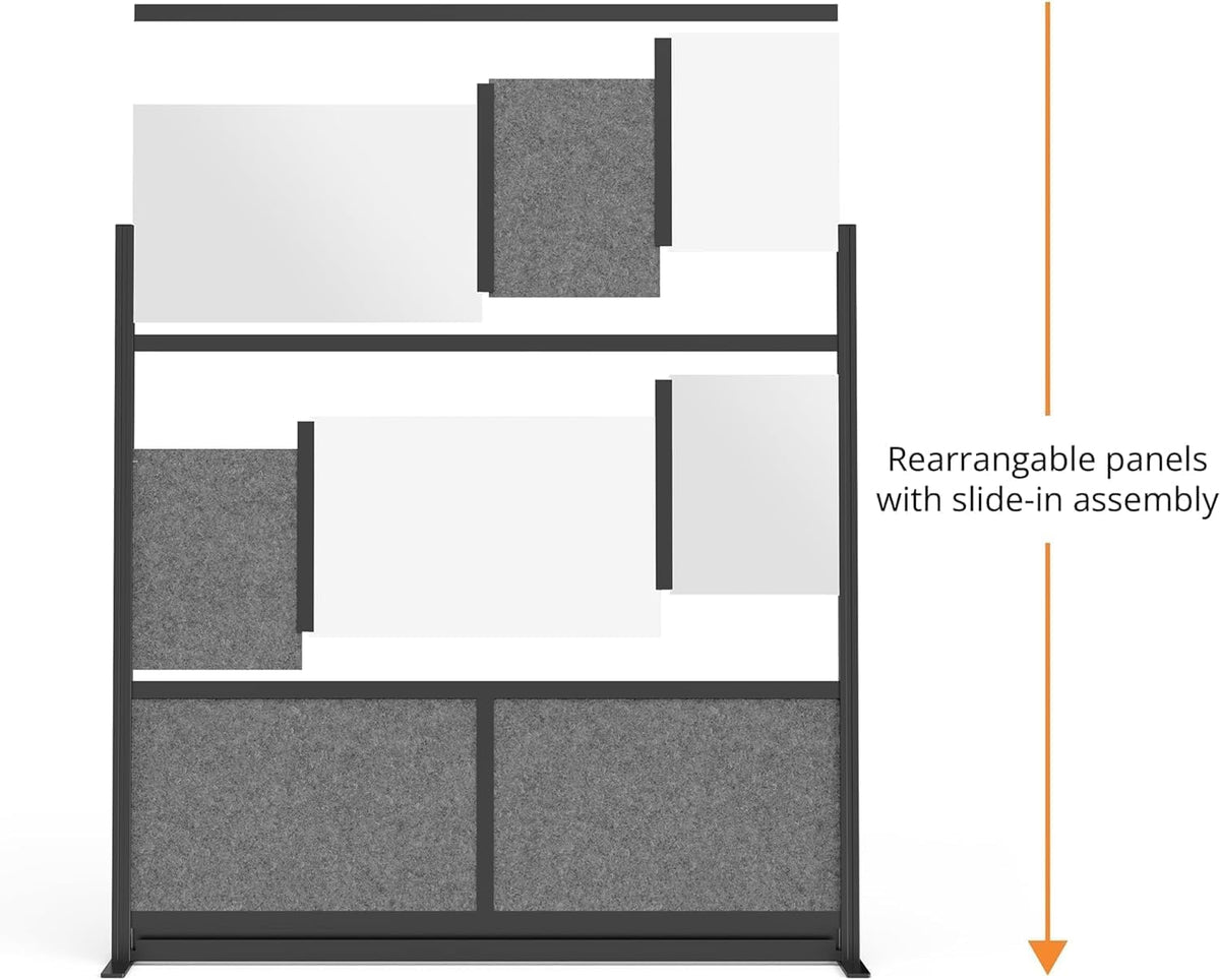 Stand Up Desk Store Expanse Modular Wall | 70'' x 70'' Wall | Expandable Partition Room Divider with Rearrangeable Frosted Acrylic & Sound Absorbent Panels (Black Frame)