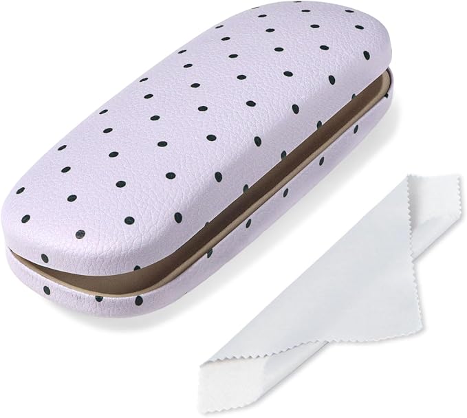 Glasses Case Hard Shell, Cute Sunglasses Case for Women Leather Protective Case for Eyeglass with Cleaning Cloth