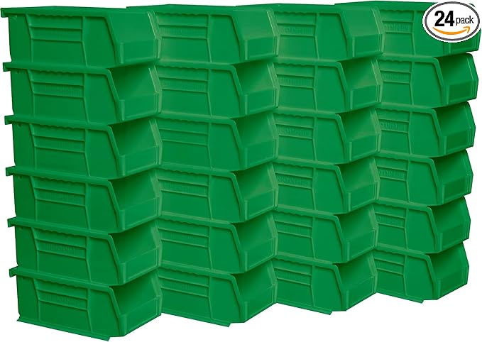Akro-Mils 30220 AkroBins Plastic Storage Bins, Space-Saving Stackable Bins for Garage, Pantry, Craft Organization, 7" x 4" x 3", Green, 24-Pack