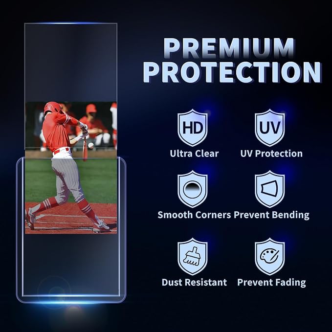 1000 Card Sleeves Hard Plastic, Premium Baseball Card Sleeves, 3" x 4" Trading Cards Holder, Sports Football Game Cards Protectors Top Cases (500 Hard Sleeve + 500 Soft Sleeve)