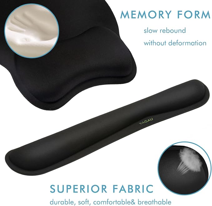 VAGAU Premium Keyboard Wrist Rest and Mouse Pad Wrist Support for 2 Pack | Ergonomic Memory Foam Set for Office, Laptop, Mac, Computer and Gaming, Comfortable Typing &Wrist Pain Relief