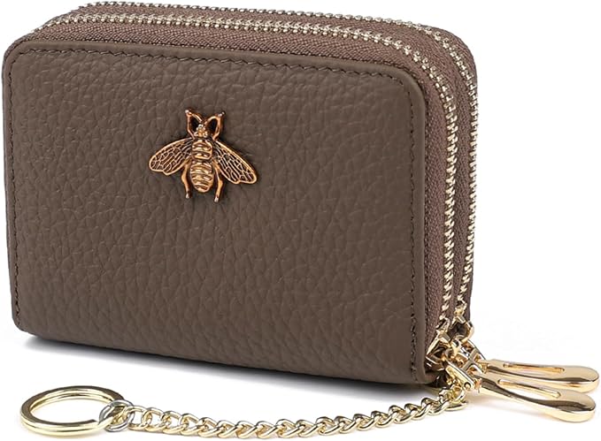 imeetu RFID Credit Card Holder, Small Card Wallet Women, Leather Card Case | Genuine Leather Women's Card & id Cases, Change Coin Purse with Zipper Keychain id Window, 20 Colors & 3 Styles, Daily, Gifts
