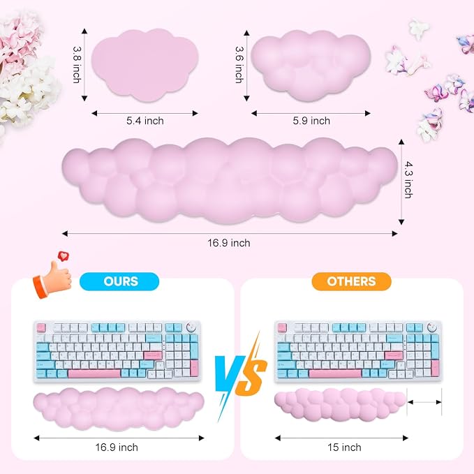 JIKIOU Upgrade Leather Cloud Wrist Rest for Keyboard and Mouse & Cup Pad | Wish Gift-Cute Cloud Shape, Comfortable and don’t Irritate to Skin, Non-Slip PU Base,Soft Memory Foam filled for Pain Relief