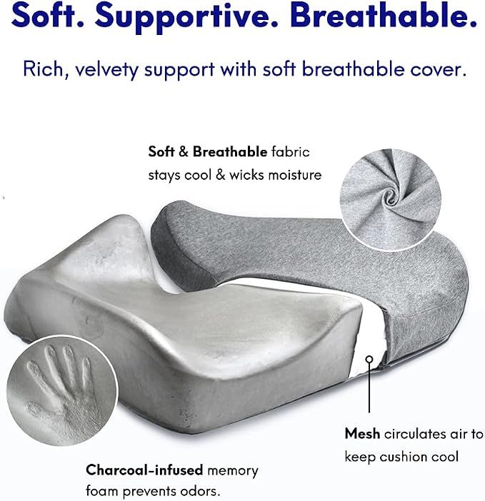 Cushion Lab Patented Pressure Relief Seat Cushion for Long Sitting Hours on Office & Home Chair - Extra-Dense Memory Foam for Soft Support. Car Pad for Hip, Tailbone, Coccyx, Sciatica - Black