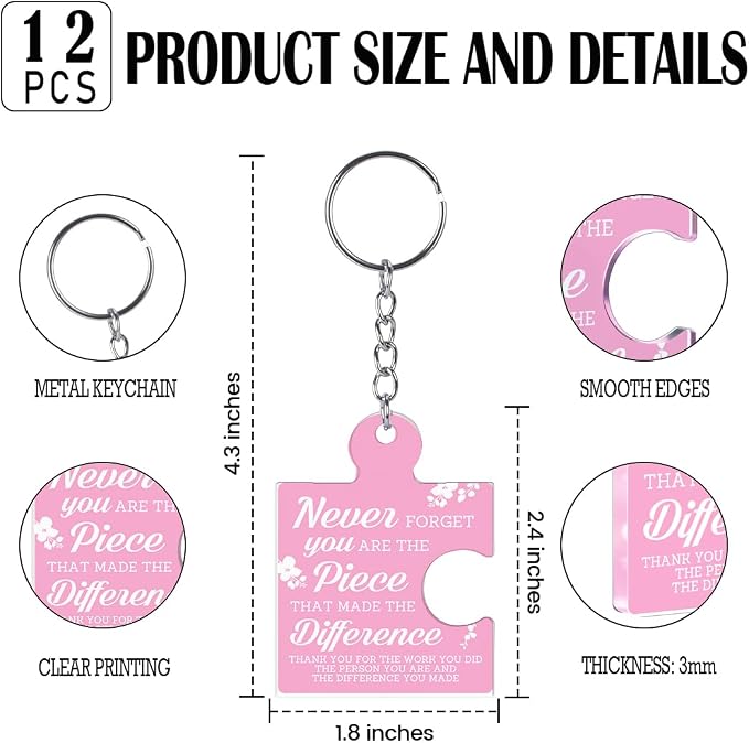 Team Appreciation Gifts Bulk Thank You Keychains for Coworkers | Gift Set for Employee, Staff, Teachers, Teamwork Puzzle Piece Keyring, Acrylic