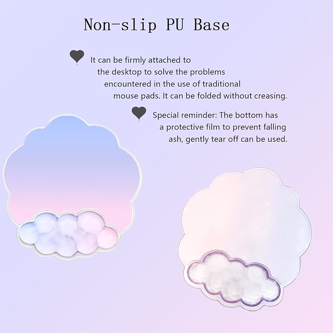 Gel Cloud Wrist Rest Keyboard Clear Mouse Pad with Wrist Rest Set 3PCS Ergonomic Acrylic Coaster Non-Slip Base Cute Transparent Cool Wrist Pad for Keyboard and Mouse Computer Gradient Pink Blue