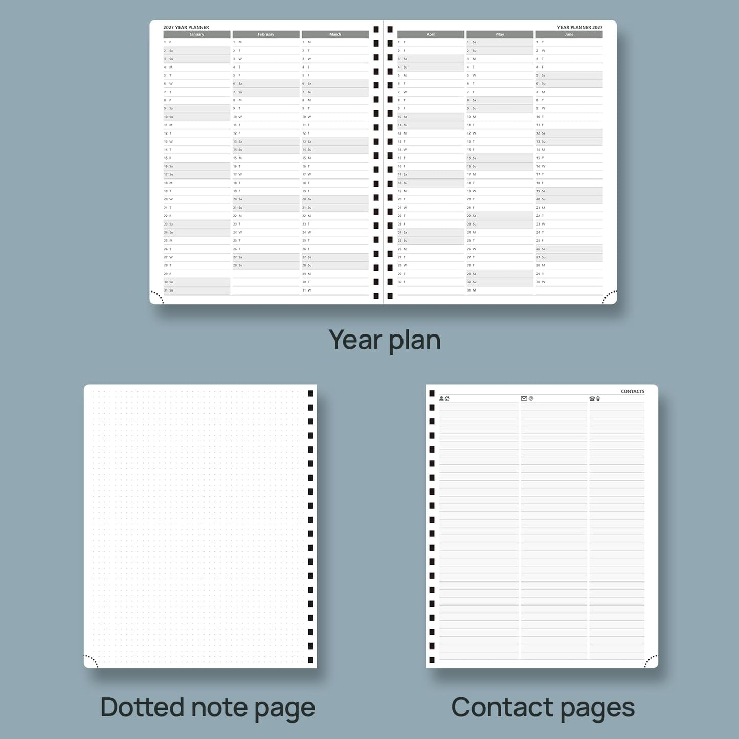 POPRUN 2026 Planner Weekly Notebook Calendar (Jan-Dec), Large Size 8.5'' x 10.5'' - Agenda 2026 Appointment Book with Monthly Tabs, Inner Pocket, Spiral Soft Cover, 100 GSM - Royal Blue