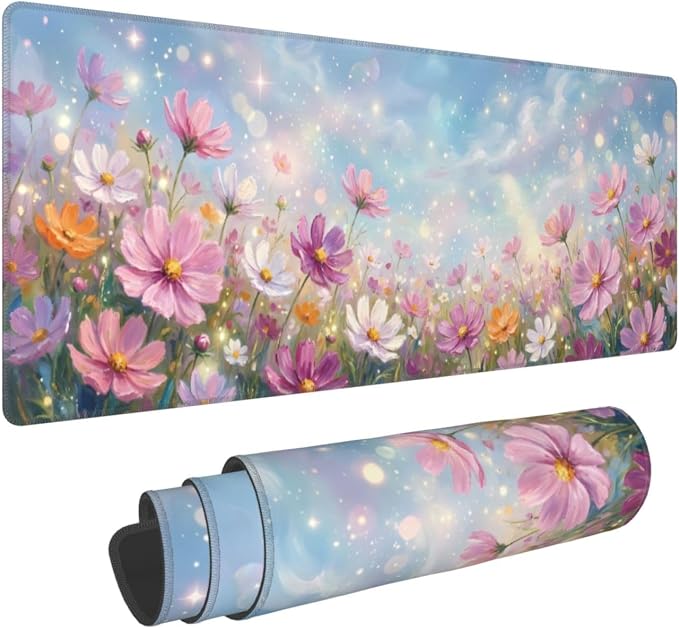 Flowers Gaming Mouse Pad Large Extended Desk Mat Non-Slip Rubber Base Keyboard Pad with Stitched Edges for Office Gaming 31.5x11.8 in