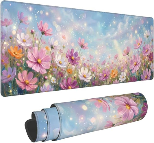Flowers Gaming Mouse Pad Large Extended Desk Mat Non-Slip Rubber Base Keyboard Pad with Stitched Edges for Office Gaming 31.5x11.8 in