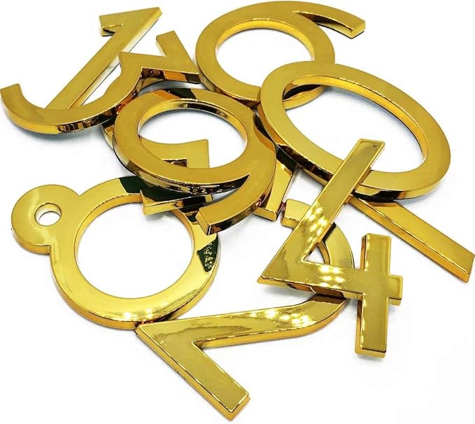 10 Pack Mailbox Numbers 0-9, 2 Inch High, Door Address Numbers Stickers for Apartment, House, Room, Office, Cars, Trucks, Gold Plating Process Number Sign