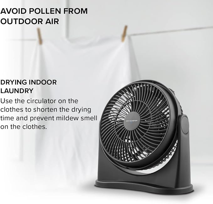 Air Monster 15655 High Velocity 3 Speed 8 Inch Adjustable Tilt Mini Personal Desk Fan with Wall Mount Option and Carry Handle, Black